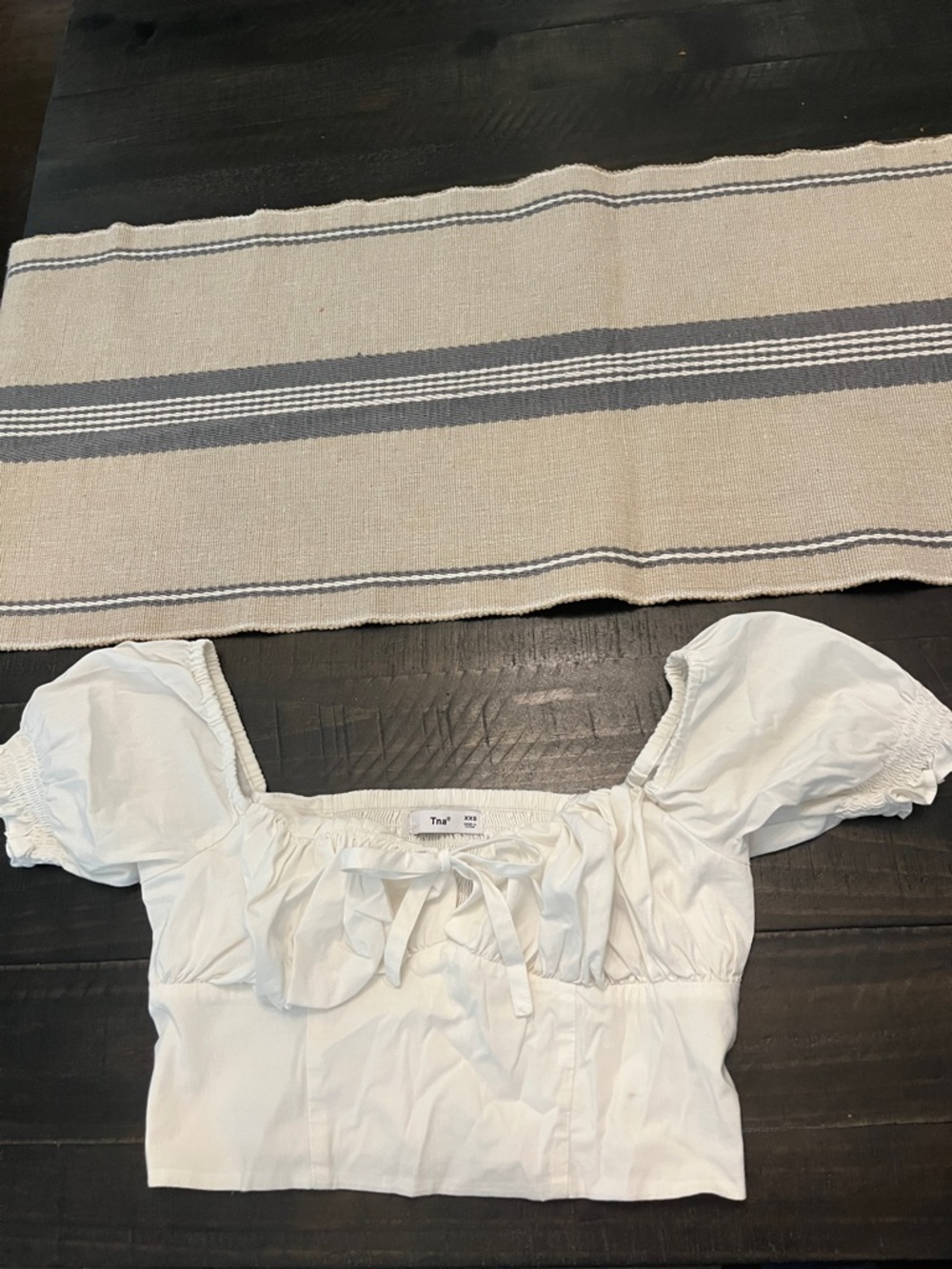 TNA White Drawstring Crop Top with Elastic Waist